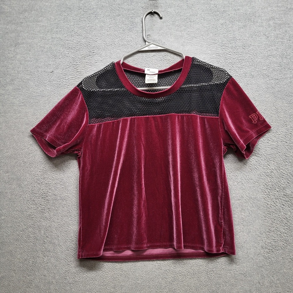 PINK Victoria's Secret Women Top Medium Red Velvet Crop Mesh‎ Short Sleeve Tee